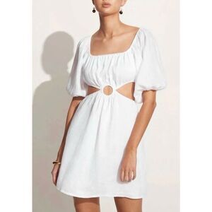 Faithfull The Brand Almero Mini Dress - Plain White Size 6 Boho Linen NWT